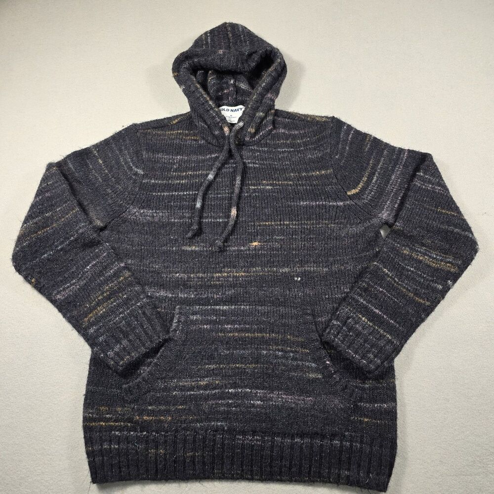 Old Navy Men's Medium Dark Blue Pullover Knit Hooded Sweater Kangaroo Pockets